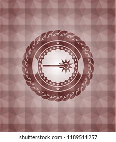 laser icon inside red seamless badge with geometric background.