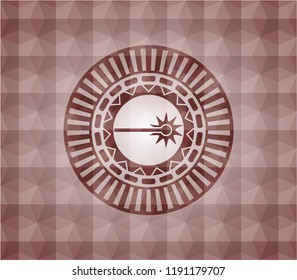 laser icon inside red seamless emblem with geometric pattern.
