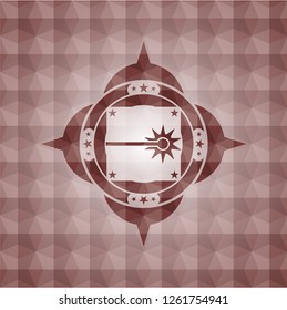 laser icon inside red seamless geometric emblem.