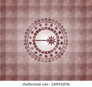 laser icon inside red seamless emblem with geometric pattern background.