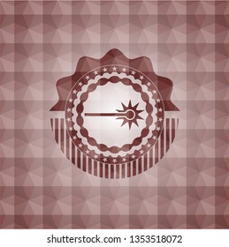 laser icon inside red seamless emblem with geometric background.
