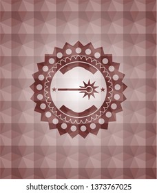 laser icon inside red seamless geometric pattern emblem. Seamless.
