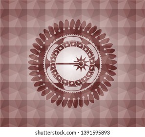 laser icon inside red seamless badge with geometric background.