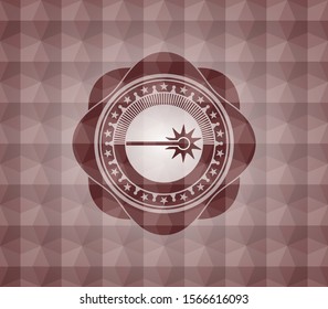 laser icon inside red seamless badge with geometric pattern background.