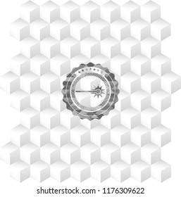 laser icon inside retro style grey emblem with geometric cube white background
