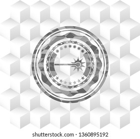 laser icon inside retro style grey emblem with geometric cube white background