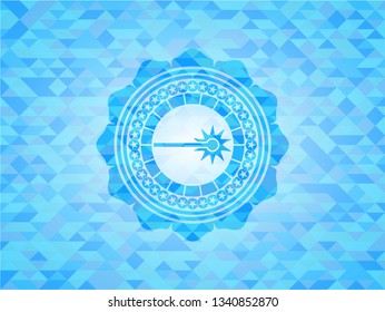 laser icon inside sky blue emblem with mosaic ecological style background