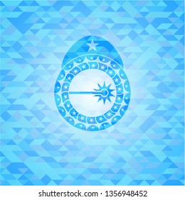 laser icon inside sky blue mosaic emblem