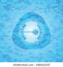 laser icon inside sky blue emblem with mosaic background