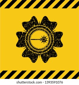 laser icon inside warning sign, black grunge emblem. Vector Illustration. Detailed.