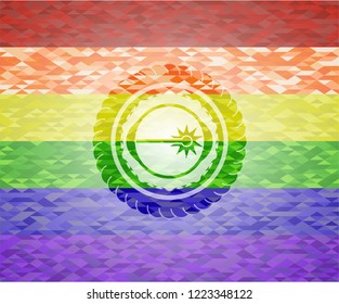 laser icon on mosaic background with the colors of the LGBT flag