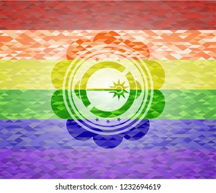 laser icon on mosaic background with the colors of the LGBT flag