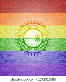 laser icon on mosaic background with the colors of the LGBT flag