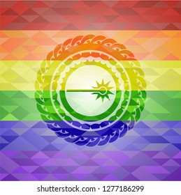 laser icon on mosaic background with the colors of the LGBT flag