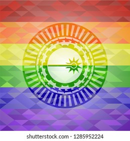 laser icon on mosaic background with the colors of the LGBT flag