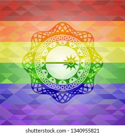laser icon on mosaic background with the colors of the LGBT flag