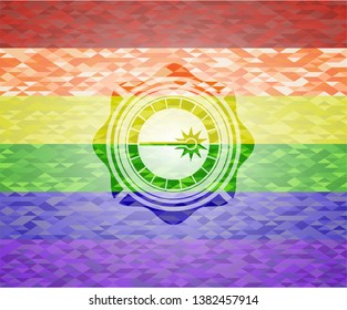 laser icon on mosaic background with the colors of the LGBT flag
