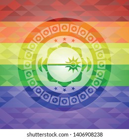 laser icon on mosaic background with the colors of the LGBT flag