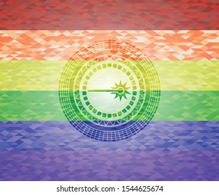 laser icon on mosaic background with the colors of the LGBT flag