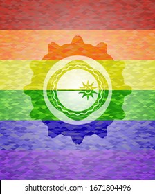 laser icon on mosaic background with the colors of the LGBT flag