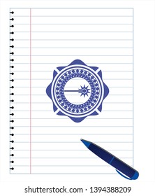 laser icon with pen strokes. Blue ink. Vector Illustration. Detailed.