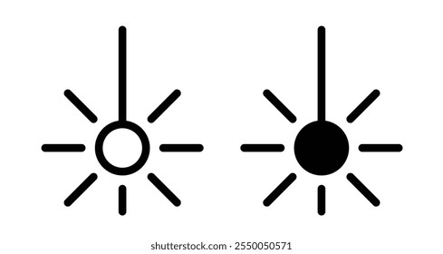Ícone de Laser definido em linha e preenchimento em preto.