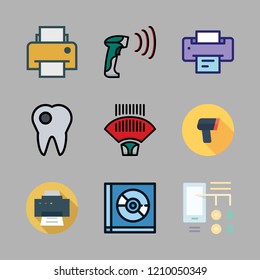laser icon set. vector set about diagram id, scanning, compact disc and printer icons set.
