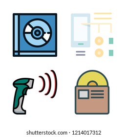 laser icon set. vector set about diagram id, barcode scanner and compact disc icons set.