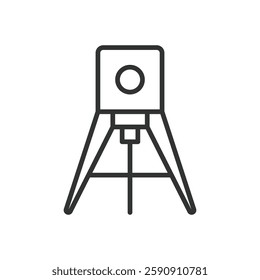 Laser level, icon in line design. Laser level, leveling tool, construction laser, measuring device, alignment tool, surveying instrument on white background vector. Laser level editable stroke icon