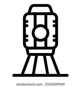 Laser level on tripod is measuring land, performing surveying task for construction or engineering project