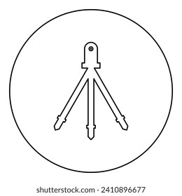 Laser-Ebene-Werkzeug zum Messen der Bauart auf Stativ-technische Ausrüstung für Bauwerkzeug Symbol in kreisrunden schwarzen Vektorgrafik Umrisslinie dünnen Stil