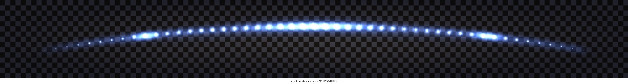 Laser light beam, glowing neon light, blue shiny arc curve line. Electric impulse, techno rays with sparkling flash light. Isolated transparent vector illustration