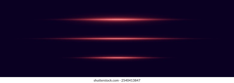 Laser light lines, flash of light and flare. Vector illustration