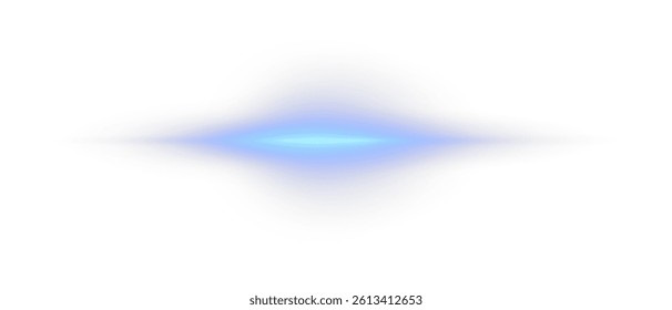 Laser light lines with neon blue glow and horizontal speed streaks. Glowing stripes, motion beams, and energy flare with sparks. Dynamic digital effect on dark background. Vector illustration.