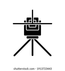Icono de glifo negro de nivel de línea láser. Herramienta de medida láser. Midiendo distancias más largas. Mostrar línea horizontal, vertical iluminada. Símbolo de silueta en el espacio blanco. Ilustración aislada del vector