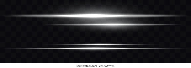 Líneas de luz láser. Hermosos reflejos de luz. Rayos eléctricos abstractos blancos de la noche, rayos ligeros fluorescentes del led. Horizontal luz de neón. Rayos láser, rayos Horizontales. Rayos láser. Rayas brillantes.