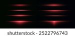 Laser lines of light. Horizontal neon light. Neon red horizontal speed lines. Glowing stripes. Laser beams. light lines of movement and speed in neon color. Beautiful flash of light and sparks.