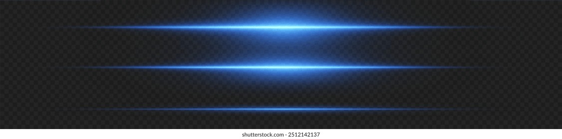 Linhas laser de luz. Luz neon horizontal. Linhas de velocidade horizontal azul néon. Listras brilhantes. Feixes de laser. linhas de luz de movimento e velocidade na cor neon.Beautiful flash de luz e faíscas.