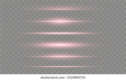 Laser lines of light. Horizontal neon light. Neon red horizontal speed lines. Glowing stripes. Laser beams. light lines of movement and speed in neon color. Beautiful flash of light and sparks.