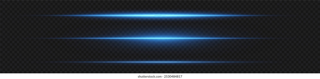 Laser lines of light. Horizontal neon light. Neon blue horizontal speed lines. Glowing stripes. Laser beams. light lines of movement and speed in neon color.Beautiful flash of light and sparks.