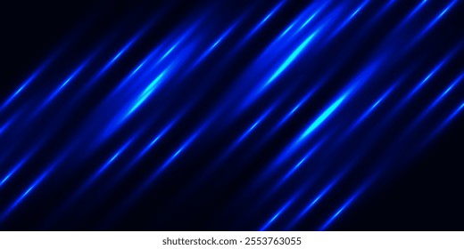Laser lines of light. Horizontal neon light. Neon blue horizontal speed lines. Glowing stripes. Laser beams. light lines of movement and speed in neon