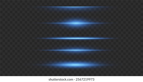 Laser lines of light. Horizontal neon light. Neon blue horizontal speed lines. Glowing stripes. Laser beams. light lines of movement and speed in neon color.Beautiful flash of light and sparks.	
