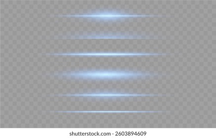 Laser lines of light. Horizontal neon light. Neon blue horizontal speed lines. Glowing stripes. Laser beams. light lines of movement and speed in neon color.Beautiful flash of light and sparks.	