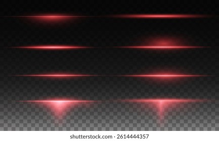 Laser lines of light. Horizontal neon light. Neon red horizontal speed lines. Glowing stripes. Laser beams. light lines of movement and speed in neon color. Beautiful flash of light and sparks.	
