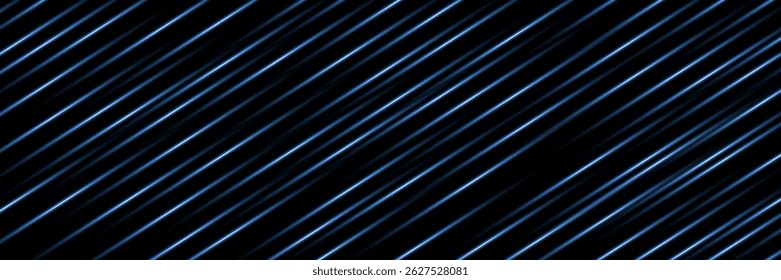 Laser lines of light. Horizontal neon light. Neon blue horizontal speed lines. Glowing stripes. Laser beams. light lines of movement and speed in neon color.