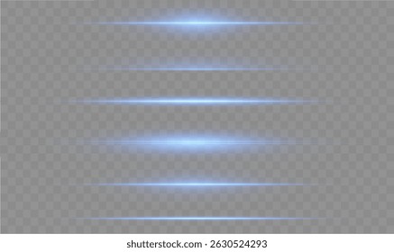 Laser lines of light. Horizontal neon light. Neon blue horizontal speed lines. Glowing stripes. Laser beams. light lines of movement and speed in neon color.Beautiful flash of light and sparks.