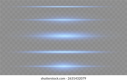 Laser lines of light. Horizontal neon light. Neon blue horizontal speed lines. Glowing stripes. Laser beams. light lines of movement and speed in neon color.Beautiful flash of light and sparks.