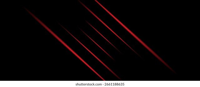 Laserlichtlinien. Horizontales Neonlicht. Neonrote horizontale Geschwindigkeitslinien. Glühende Streifen. Laserstrahlen. leichte Bewegungslinien und Geschwindigkeit in Neonfarbe. Schöner Lichtblitz und Funken. Vektor