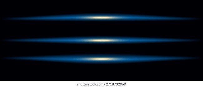 Laser lines of light. Horizontal neon light. Neon blue horizontal speed lines. Glowing stripes. Laser beams. light lines of movement and speed in neon color.Beautiful flash of light and sparks.