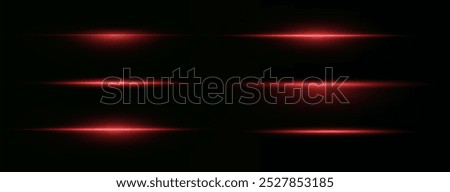 Laser lines of light. Horizontal neon light. Neon red horizontal speed lines. Glowing stripes. Laser beams. light lines of movement and speed in neon color. Beautiful flash of light and sparks.